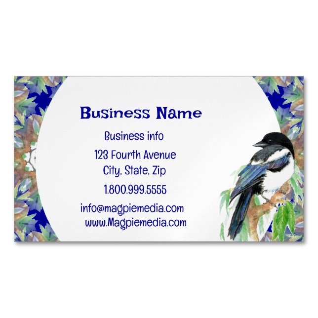 Tarjeta De Visita Magnética Acuarela Magpie Bird Naturaleza Wildlife Art Busin (Anverso)