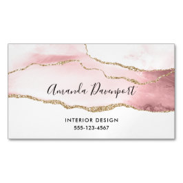Tarjeta De Visita Magnética Agante Rubor rosa con cinta dorada elegante