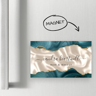 Tarjeta De Visita Magnética Ágata azul turquesa brillo dorado lujo