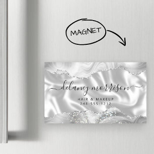 Tarjeta De Visita Magnética Ágata Blanca Gris Brillante Plata Lujo