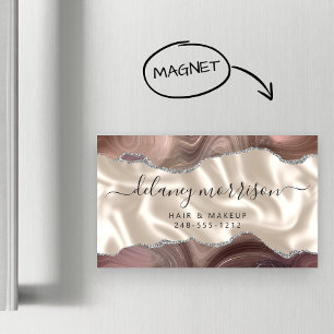 Tarjeta De Visita Magnética Agata Gris Plata Brillo Marfil Lujo