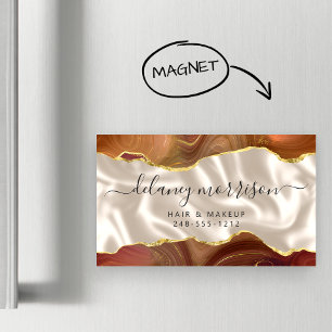 Tarjeta De Visita Magnética Ágata Naranja Tostada Dorado Brillo Marfil Lujo