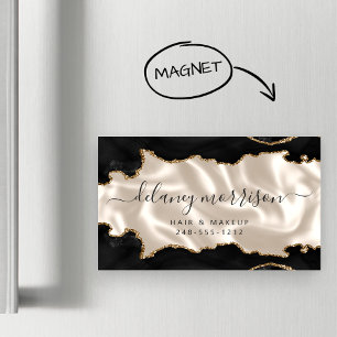 Tarjeta De Visita Magnética Agata Negra Lujo Dorado Brillante Marfil