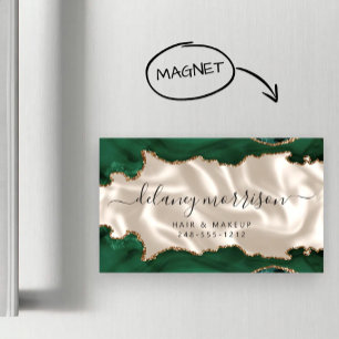 Tarjeta De Visita Magnética Ágata verde esmeralda oro brillo marfil lujo