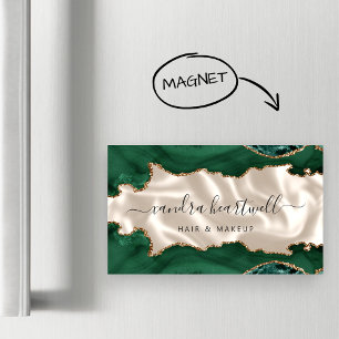 Tarjeta De Visita Magnética Ágata Verde Esmeralda Oro Glitter Lujo