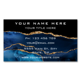 Tarjeta De Visita Magnética Agate Navy Blue Gold Marble Magnetic Business Card