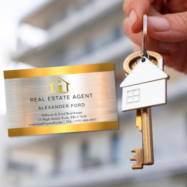 Tarjeta De Visita Magnética agente inmobiliario de lujo plata oro metálico (Subido por el creador)