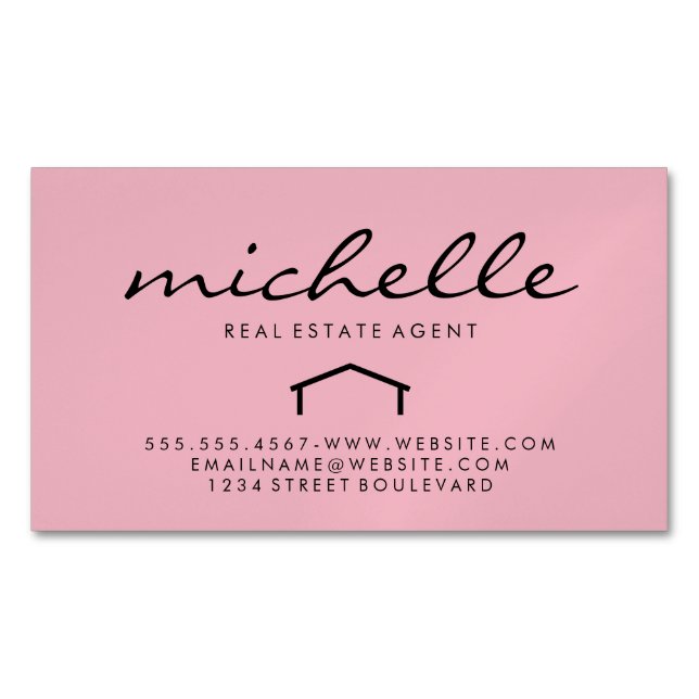 Tarjeta De Visita Magnética Agente inmobiliario elegante (rosa) (Anverso)