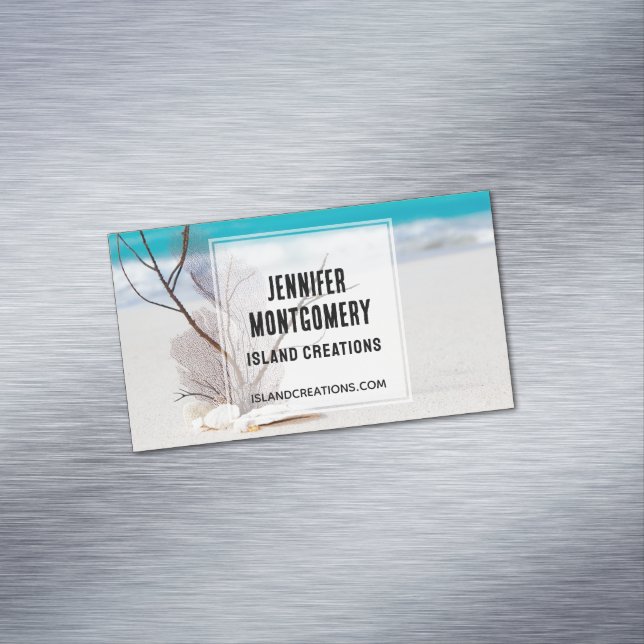 Tarjeta De Visita Magnética Aguas marinas blancas en una playa tropical (In Situ)