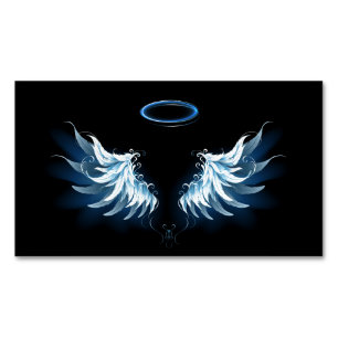 Tarjeta De Visita Magnética Alas del Ángel Azul brillante sobre fondo negro