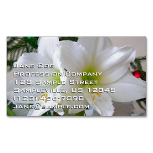 Tarjeta De Visita Magnética Amaryllis blanco y árbol de Navidad