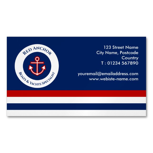 Tarjeta De Visita Magnética Anchor Rojo Yate Nautical Specialist (Anverso)