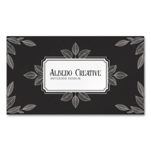 Tarjeta De Visita Magnética Arte Botánico Elegante de Línea en Blanco y Negro 
