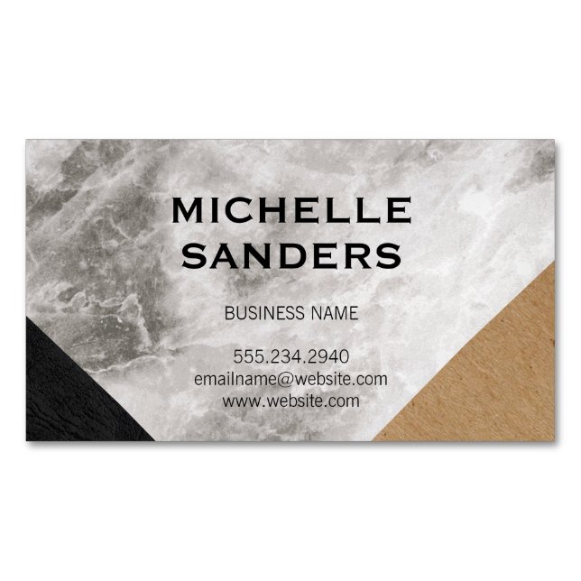 Tarjeta De Visita Magnética Artesanía Geométrica de Mármol Faux Leather (Anverso)