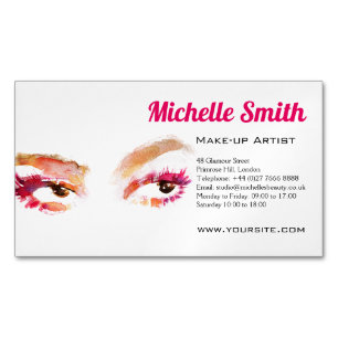 Tarjeta De Visita Magnética Artista de maquillaje de color marrón rosado