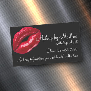 Tarjeta De Visita Magnética Artista de Maquillaje Labios Rojos Elegantes Diseñ