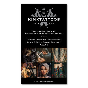 Tarjeta De Visita Magnética Artista de Tatuajes Minimalista Cuadrícula Negra