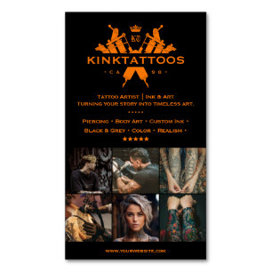 Tarjeta De Visita Magnética Artista de Tatuajes Naranja Negro Tattooist Gótico
