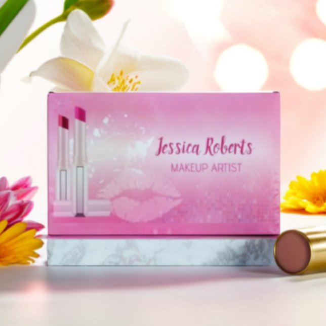Tarjeta De Visita Magnética Artista moderno de maquillaje de los labios rosado (Subido por el creador)