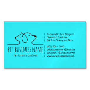 Tarjeta De Visita Magnética Asistente de mascotas azul turquesa logo de perro