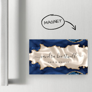 Tarjeta De Visita Magnética Azul Marino Ágata Dorado Brillo Marfil Lujo