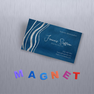 Tarjeta De Visita Magnética Azul plush con resumen plateado