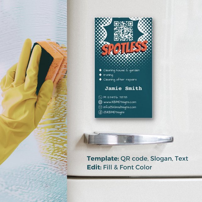Tarjeta De Visita Magnética Azul sin Spotless: Casa Personalizado Limpiando có (Spotless Blue: Custom House Cleaning QR-code Business Card Magnet)