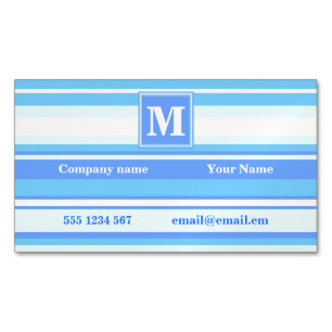 Tarjeta De Visita Magnética Bandas azules del cielo monogramo