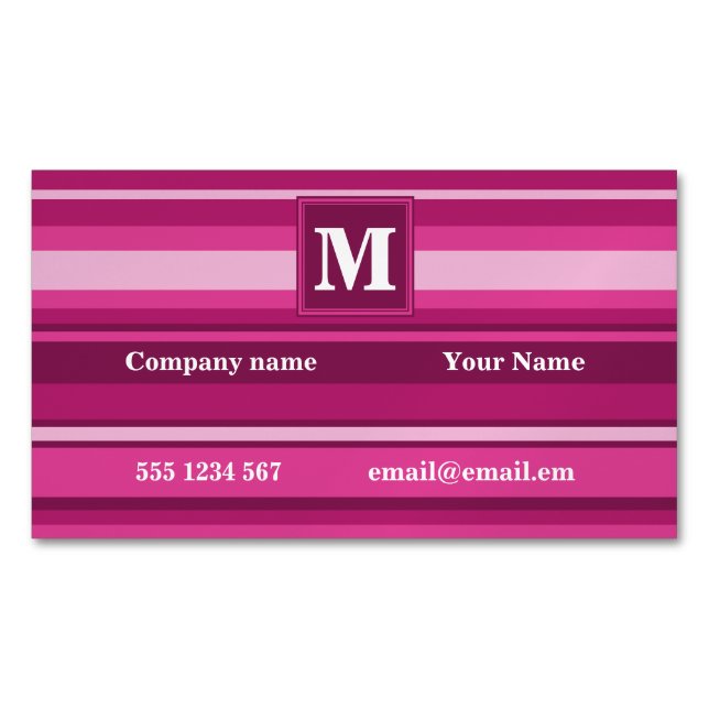 Tarjeta De Visita Magnética Bandas de fuchsia de monograma (Anverso)