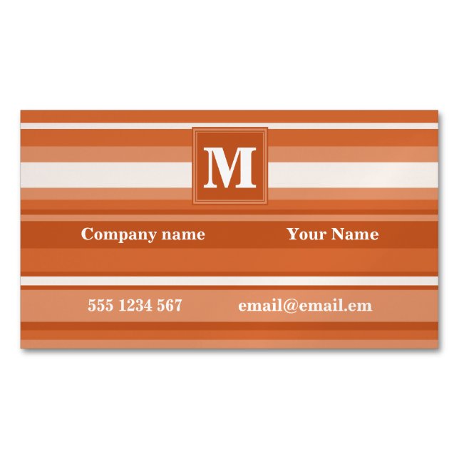 Tarjeta De Visita Magnética Bandas de naranja monogramo (Anverso)