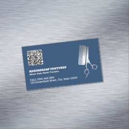 Tarjeta De Visita Magnética Barber Personalizado QR
