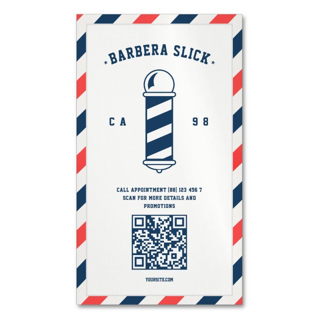 Tarjeta De Visita Magnética Barbería de Barbería Moderna Barber's Pole Hairsty (Frente vertical)