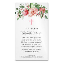 Tarjeta De Visita Magnética Bautismo floral rosado para los Chicas en favor de