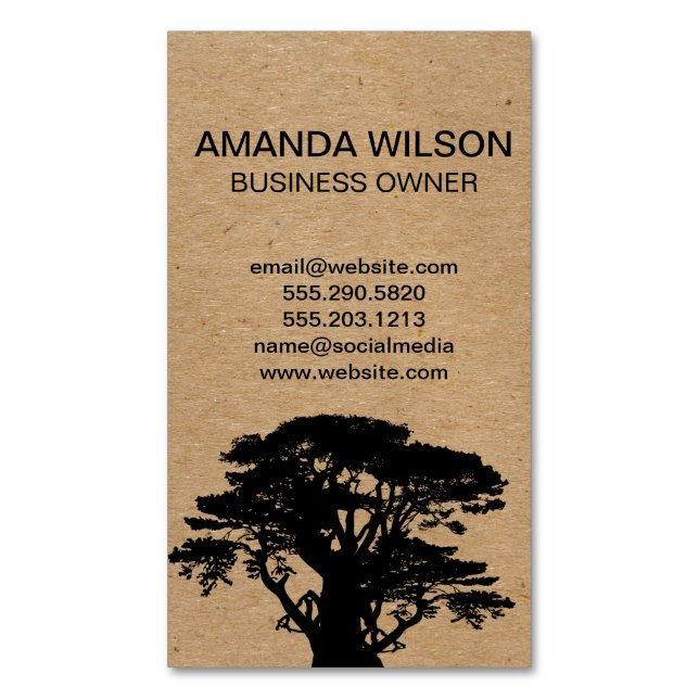 Tarjeta De Visita Magnética Beige | Árbol | Jardinería | Negocios de paisajism (Frente vertical)