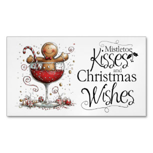 Tarjeta De Visita Magnética Besos de muérdago de jengibre y deseos de Navidad