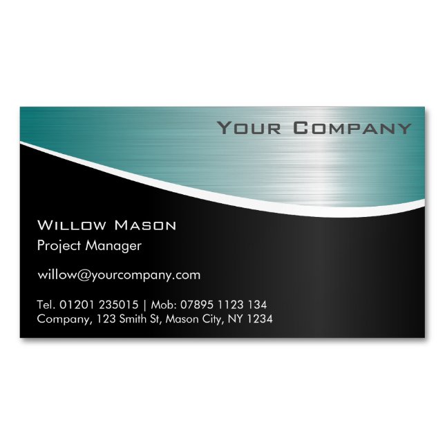 Tarjeta De Visita Magnética Black Aqua Stainless Steel Magnetic Business Card (Anverso)