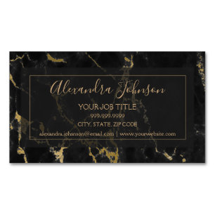 Tarjeta De Visita Magnética Black & Gold Marble Stone Professional
