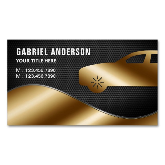 Tarjeta De Visita Magnética Black Mesh Gold Luxury Car Chauffeur (Anverso)
