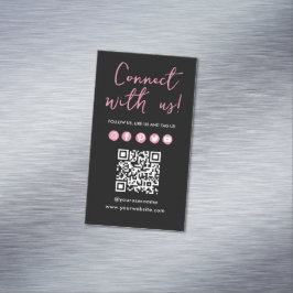Tarjeta De Visita Magnética Black Pink Connect With US Social Media QR Code