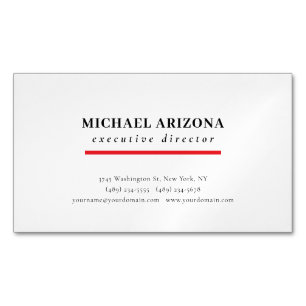 Tarjeta De Visita Magnética Blanco Negro Rojo Minimalista Simple Plano