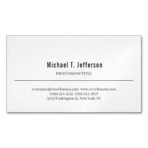 Tarjeta De Visita Magnética Blanco Simple Plano Elegante Clásico Retro