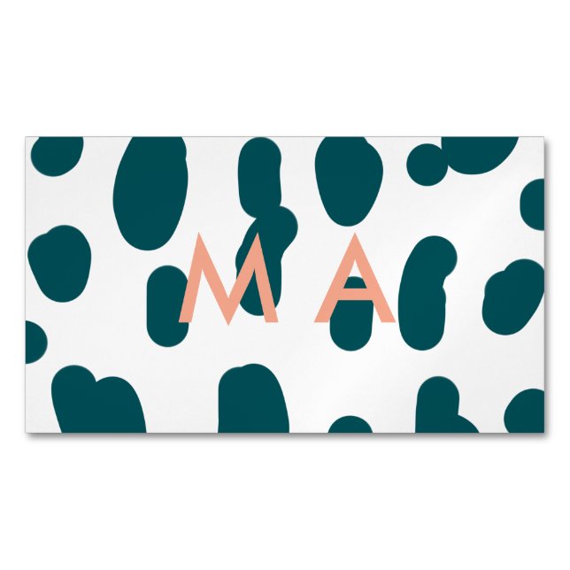 Tarjeta De Visita Magnética Blue polkadot orange pastel monogram man letter pa (Anverso)