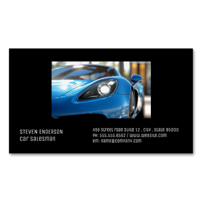 Tarjeta De Visita Magnética Blue Sports Car | Close Up  (Anverso)