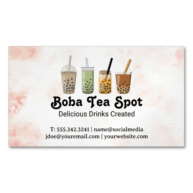 Tarjeta De Visita Magnética Boba Tea Drinks Variety (Anverso)