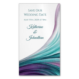 Tarjeta De Visita Magnética Boda Guardar nuestra fecha - Modern-Purple y Verde