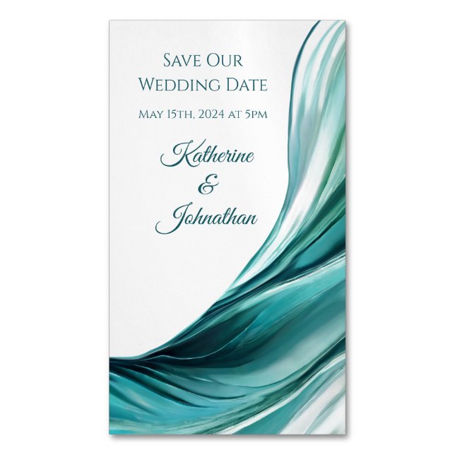 Tarjeta De Visita Magnética Boda Salven nuestra cita- Verde Esmeralda moderno- (Frente vertical)