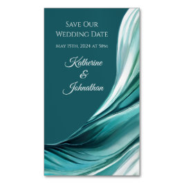 Tarjeta De Visita Magnética Boda Salven nuestra cita- Verde Esmeralda moderno-