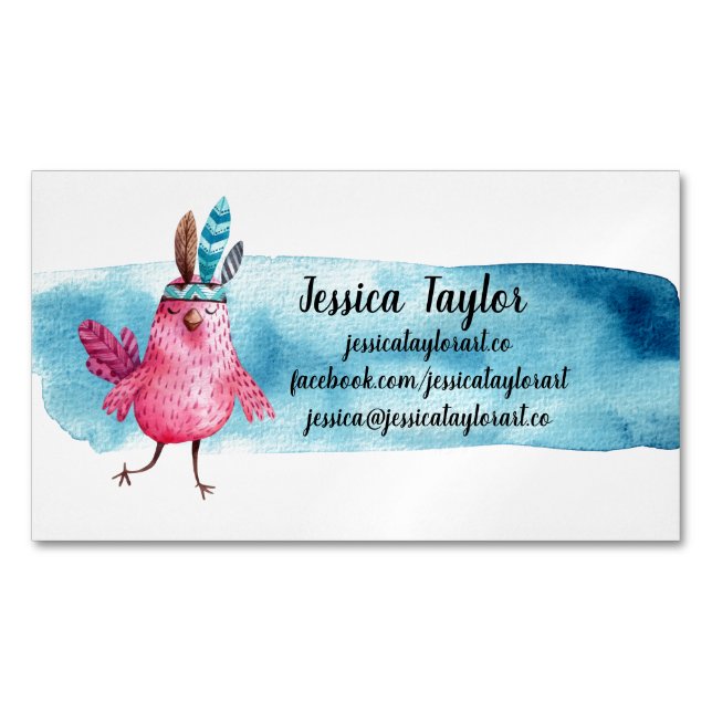 Tarjeta De Visita Magnética Boho Birdie Artística (Anverso)