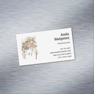 Tarjeta De Visita Magnética Boho Flower Bouquet y Dreamcatcher