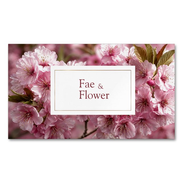 Tarjeta De Visita Magnética Bokeh vibrante con flores de cerezo rosa (Anverso)